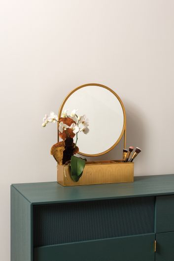 Contemplation Gold Metallic Mirror cum Planter Shelf By Accent Decor | Stands | Modishstore - 4