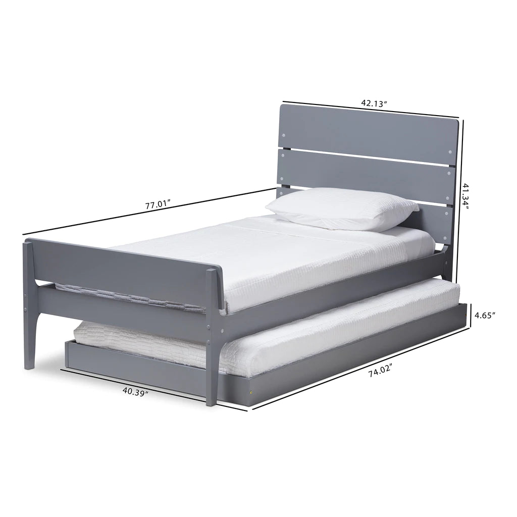 Baxton Studio Nereida Modern Classic Mission Style Grey-Finished Wood Twin Platform Bed | Beds | Modishstore - 3