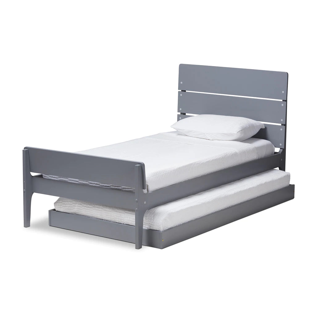 Baxton Studio Nereida Modern Classic Mission Style Grey-Finished Wood Twin Platform Bed | Beds | Modishstore - 4