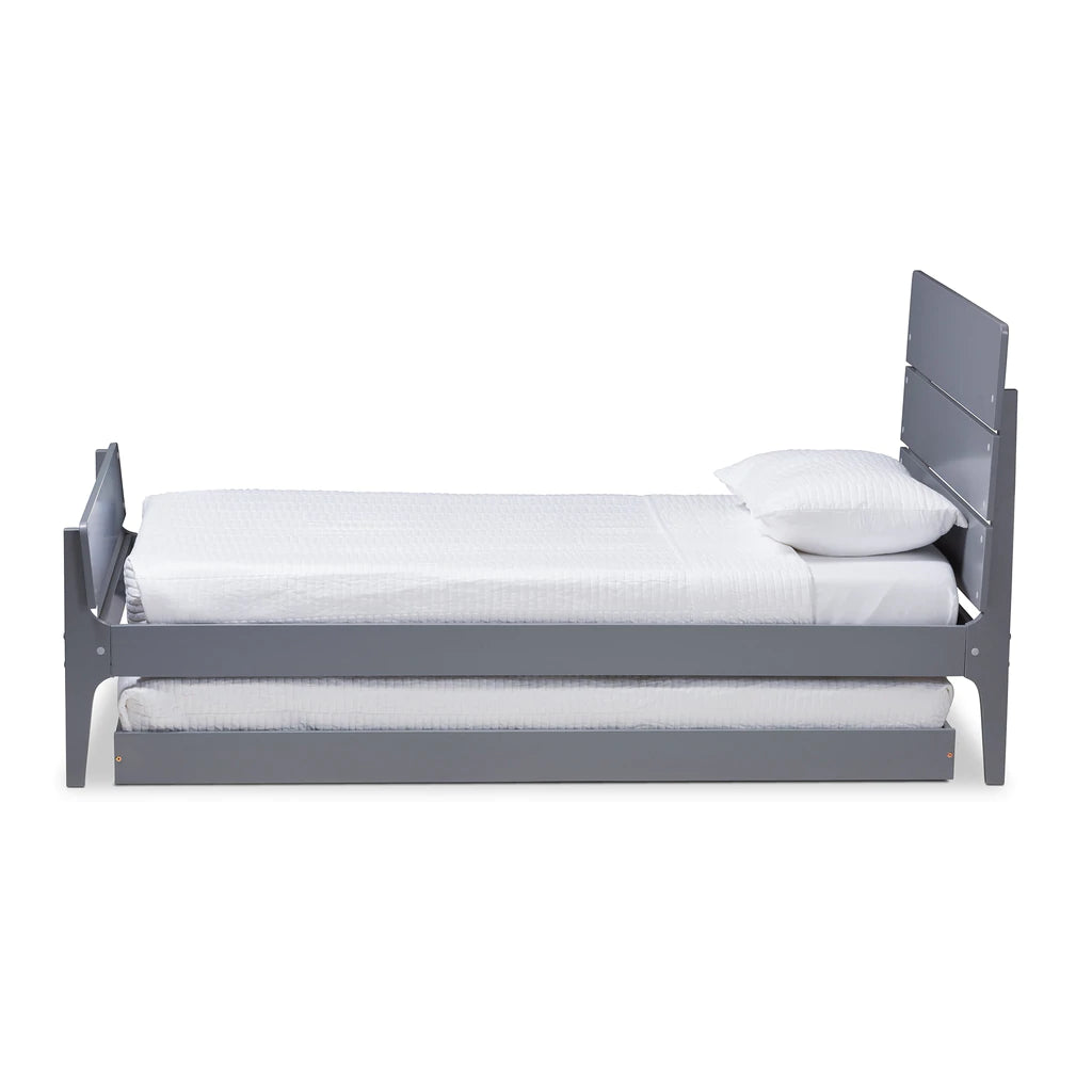 Baxton Studio Nereida Modern Classic Mission Style Grey-Finished Wood Twin Platform Bed | Beds | Modishstore - 5