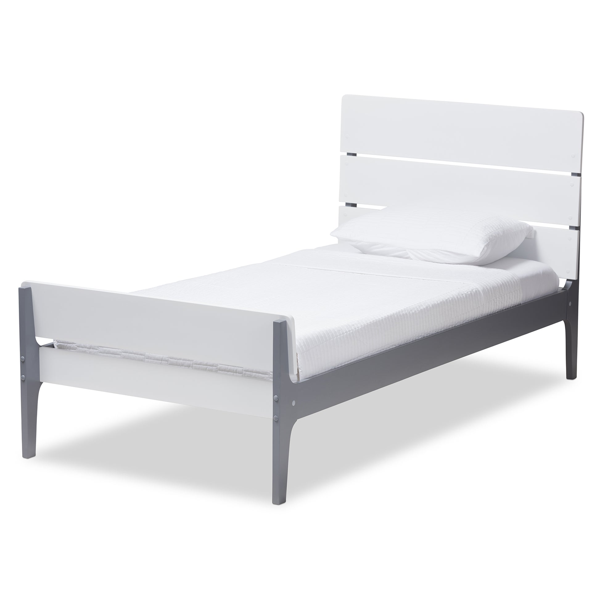 Baxton Studio Nereida Modern Classic Mission Style White and Dark Grey-Finished Wood Twin Platform Bed | Beds | Modishstore