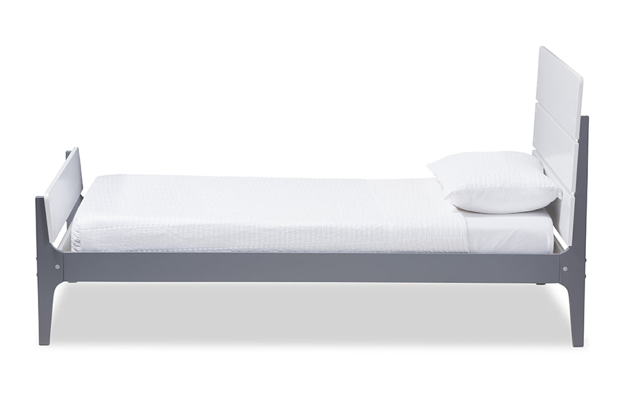 Baxton Studio Nereida Modern Classic Mission Style White and Dark Grey-Finished Wood Twin Platform Bed | Beds | Modishstore - 10