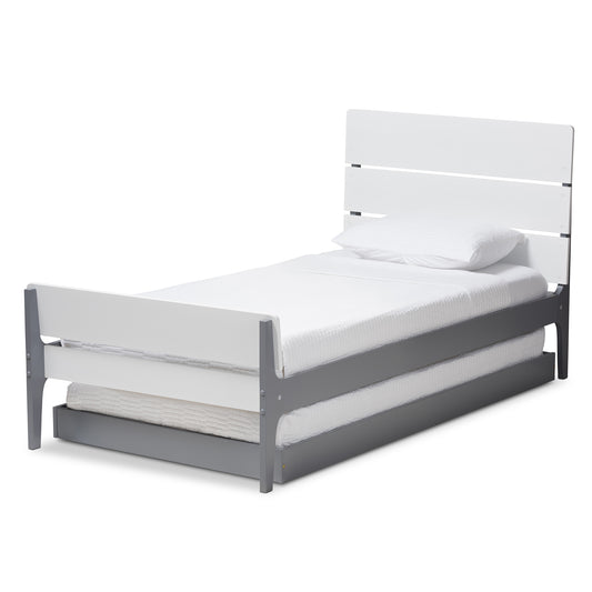 Baxton Studio Nereida Modern Classic Mission Style White and Grey-Finished Wood Twin Platform Bed | Beds | Modishstore