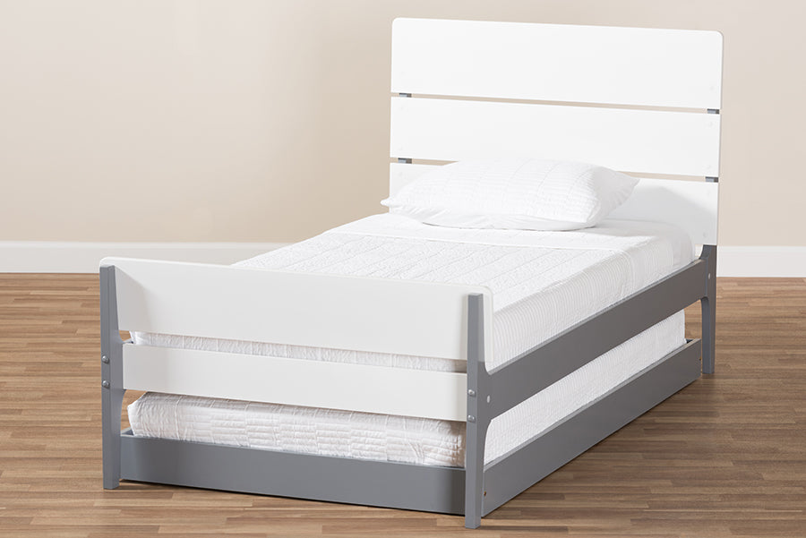 Baxton Studio Nereida Modern Classic Mission Style White and Dark Grey-Finished Wood Twin Platform Bed | Beds | Modishstore - 4