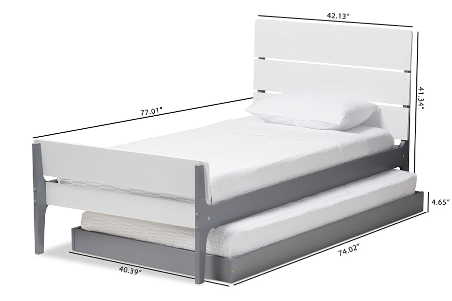 Baxton Studio Nereida Modern Classic Mission Style White and Grey-Finished Wood Twin Platform Bed | Beds | Modishstore - 8