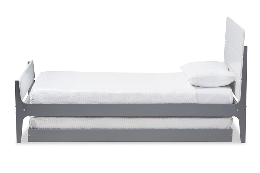 Baxton Studio Nereida Modern Classic Mission Style White and Dark Grey-Finished Wood Twin Platform Bed | Beds | Modishstore - 9