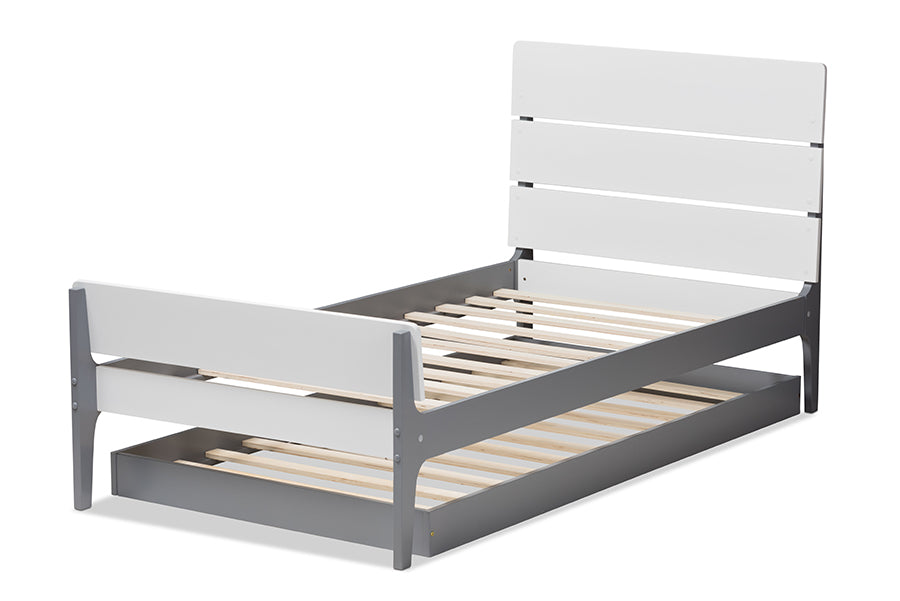 Baxton Studio Nereida Modern Classic Mission Style White and Dark Grey-Finished Wood Twin Platform Bed | Beds | Modishstore - 6