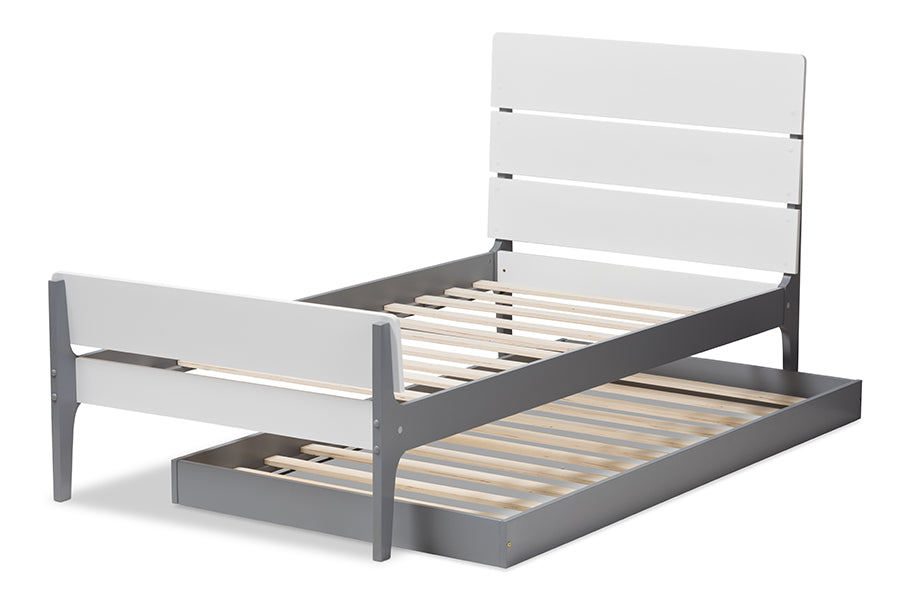 Baxton Studio Nereida Modern Classic Mission Style White and Dark Grey-Finished Wood Twin Platform Bed | Beds | Modishstore - 5