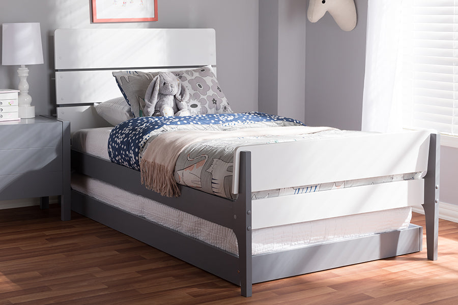 Baxton Studio Nereida Modern Classic Mission Style White and Grey-Finished Wood Twin Platform Bed | Beds | Modishstore - 3
