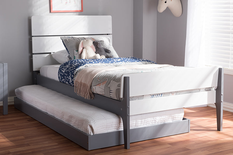 Baxton Studio Nereida Modern Classic Mission Style White and Dark Grey-Finished Wood Twin Platform Bed | Beds | Modishstore - 2