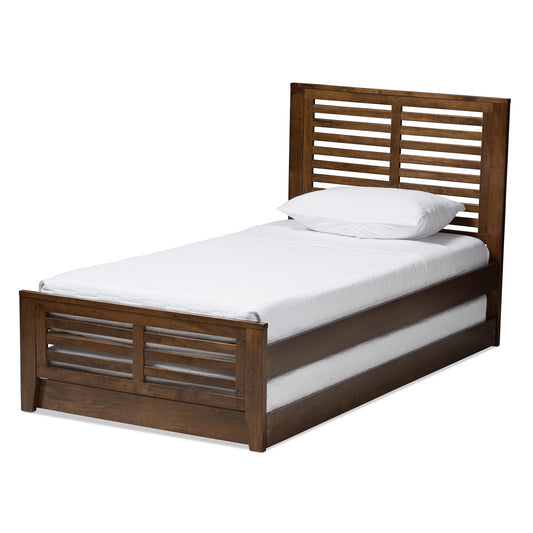 Baxton Studio Sedona Modern Classic Mission Style Brown-Finished Wood Twin Platform Bed with Trundle | Beds | Modishstore