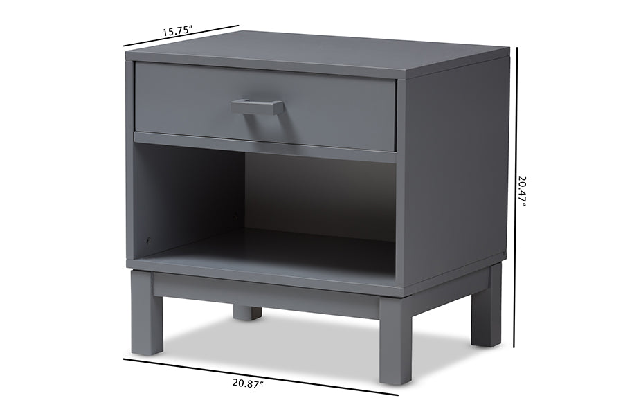 Baxton Studio Deirdre Modern and Contemporary Grey Wood 1-Drawer Nightstand | Nightstands | Modishstore - 8