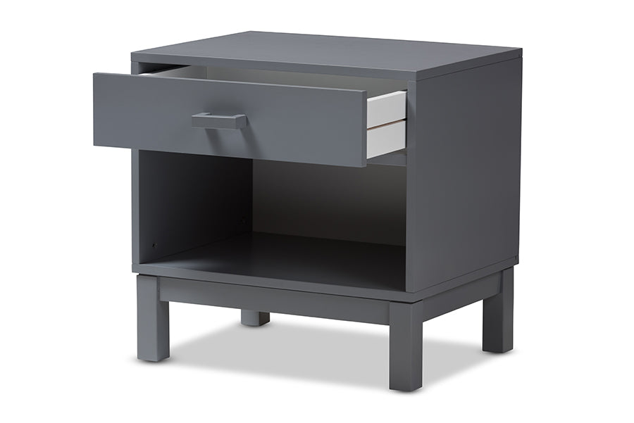 Baxton Studio Deirdre Modern and Contemporary Grey Wood 1-Drawer Nightstand | Nightstands | Modishstore - 7