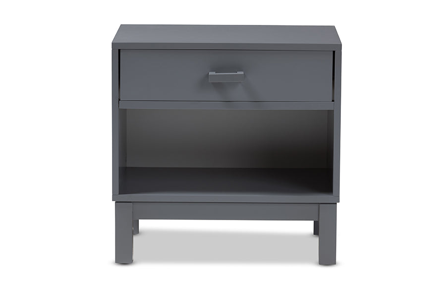 Baxton Studio Deirdre Modern and Contemporary Grey Wood 1-Drawer Nightstand | Nightstands | Modishstore - 6
