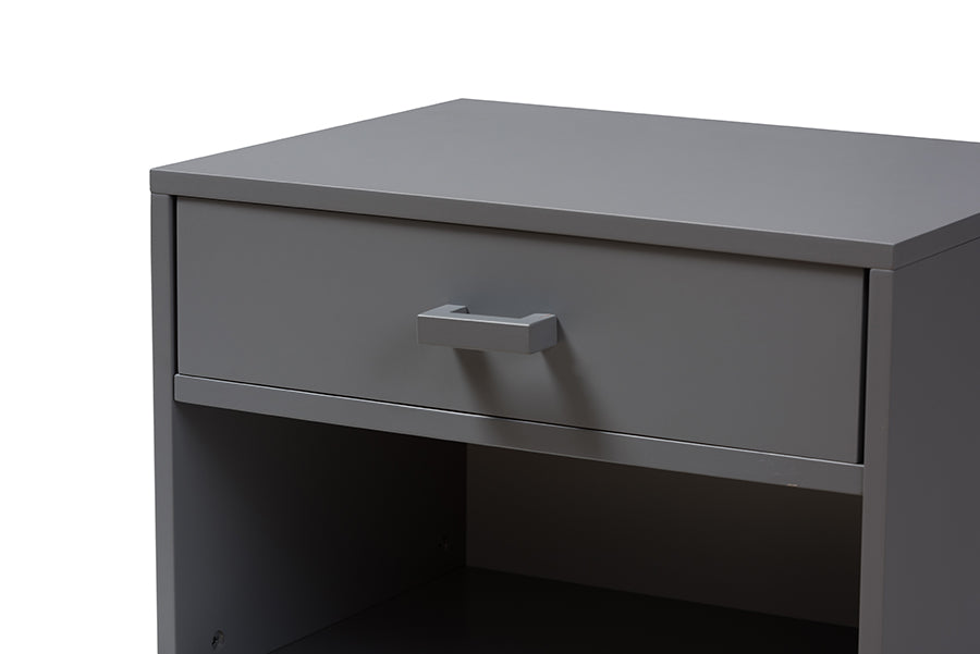 Baxton Studio Deirdre Modern and Contemporary Grey Wood 1-Drawer Nightstand | Nightstands | Modishstore - 4