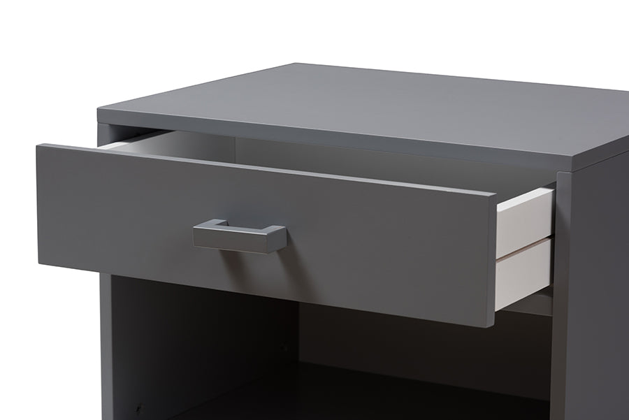 Baxton Studio Deirdre Modern and Contemporary Grey Wood 1-Drawer Nightstand | Nightstands | Modishstore - 3