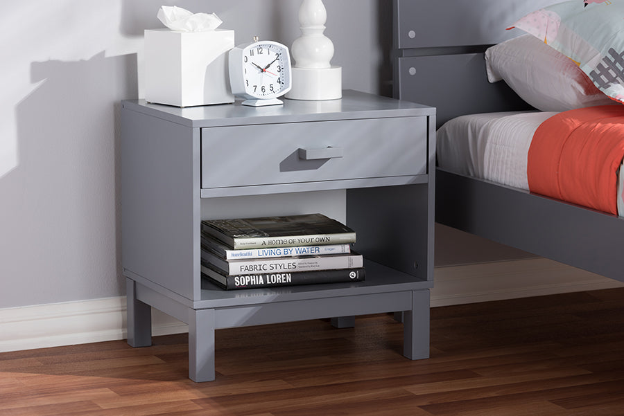 Baxton Studio Deirdre Modern and Contemporary Grey Wood 1-Drawer Nightstand | Nightstands | Modishstore - 2
