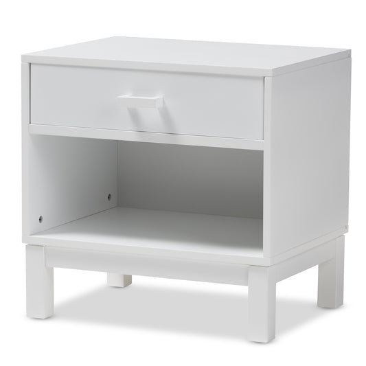 Baxton Studio Deirdre Modern and Contemporary White Wood 1-Drawer Nightstand | Nightstands | Modishstore