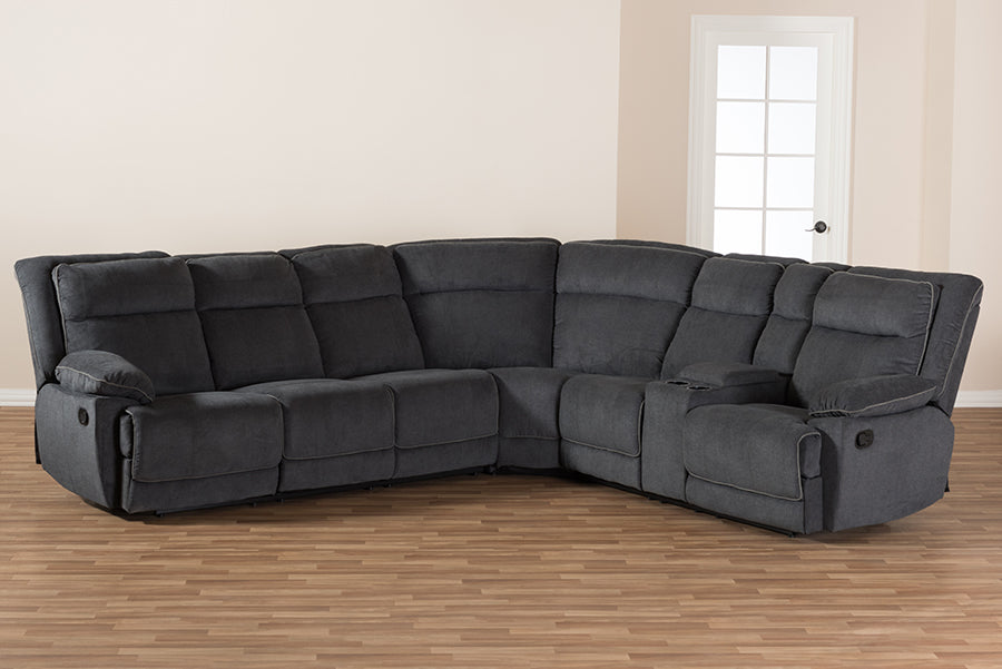Baxton Studio Sabella Modern and Contemporary Dark Grey and Light Grey Two-Tone Fabric 7-Piece Reclining Sectional | Sofas | Modishstore - 4
