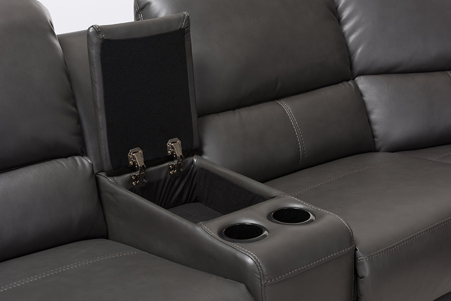 Baxton Studio Amaris Modern and Contemporary Grey Bonded Leather 5-Piece Power Reclining Sectional Sofa with USB Ports | Sofas | Modishstore - 9