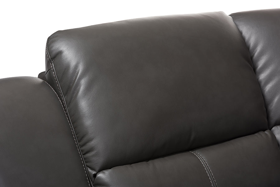 Baxton Studio Amaris Modern and Contemporary Grey Bonded Leather 5-Piece Power Reclining Sectional Sofa with USB Ports | Sofas | Modishstore - 7