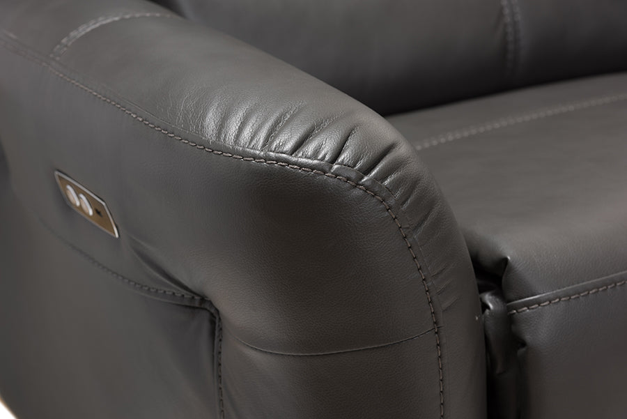 Baxton Studio Amaris Modern and Contemporary Grey Bonded Leather 5-Piece Power Reclining Sectional Sofa with USB Ports | Sofas | Modishstore - 5