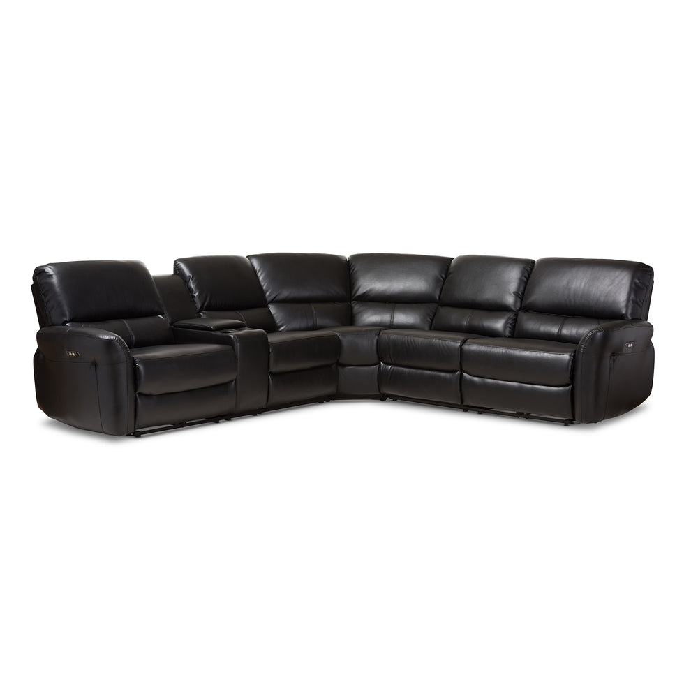 Baxton Studio Amaris Modern and Contemporary Grey Bonded Leather 5-Piece Power Reclining Sectional Sofa with USB Ports | Sofas | Modishstore - 10