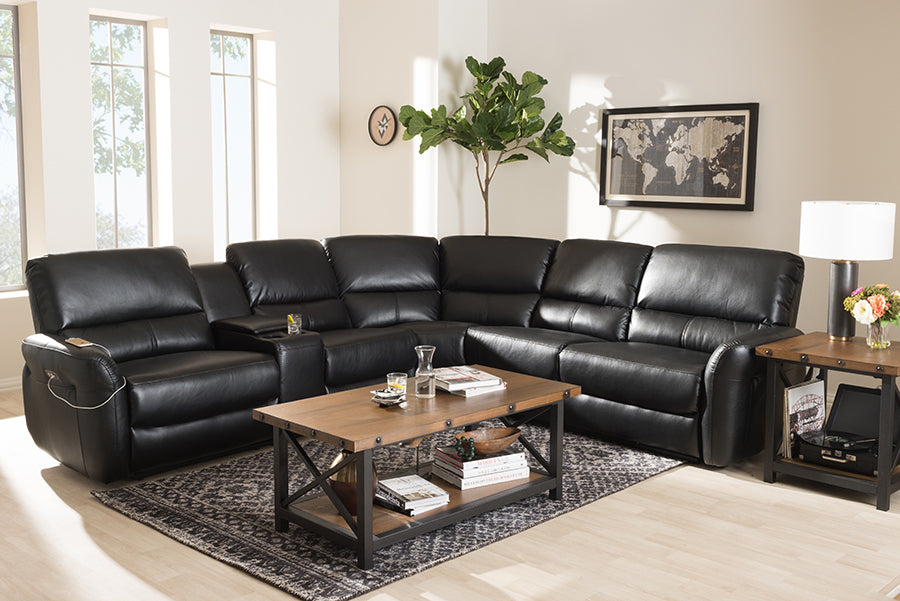 Baxton Studio Amaris Modern and Contemporary Grey Bonded Leather 5-Piece Power Reclining Sectional Sofa with USB Ports | Sofas | Modishstore - 11