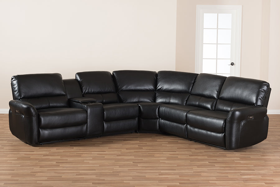Baxton Studio Amaris Modern and Contemporary Grey Bonded Leather 5-Piece Power Reclining Sectional Sofa with USB Ports | Sofas | Modishstore - 12