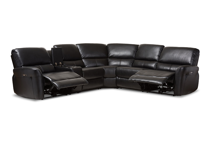 Baxton Studio Amaris Modern and Contemporary Grey Bonded Leather 5-Piece Power Reclining Sectional Sofa with USB Ports | Sofas | Modishstore - 18