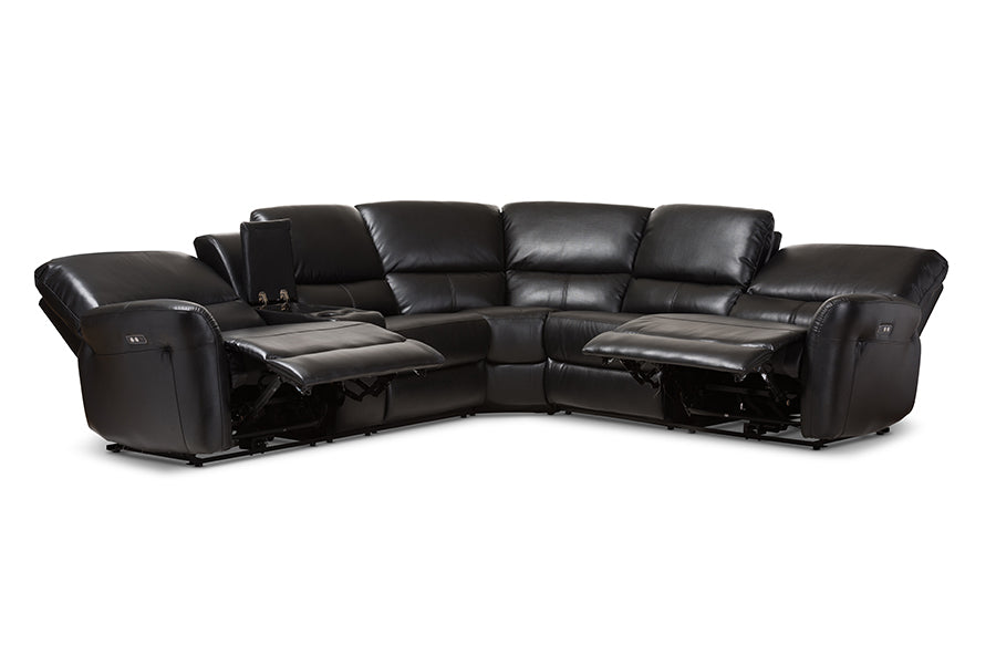 Baxton Studio Amaris Modern and Contemporary Grey Bonded Leather 5-Piece Power Reclining Sectional Sofa with USB Ports | Sofas | Modishstore - 17