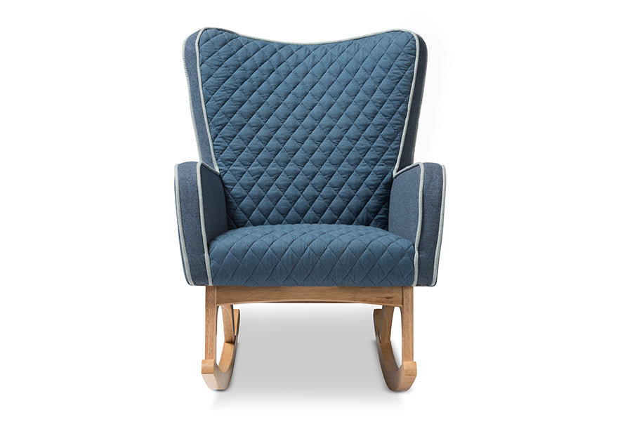Baxton Studio Zoelle Mid-Century Modern Blue Fabric Upholstered Natural Finished Rocking Chair | Rocking Chairs | Modishstore - 8