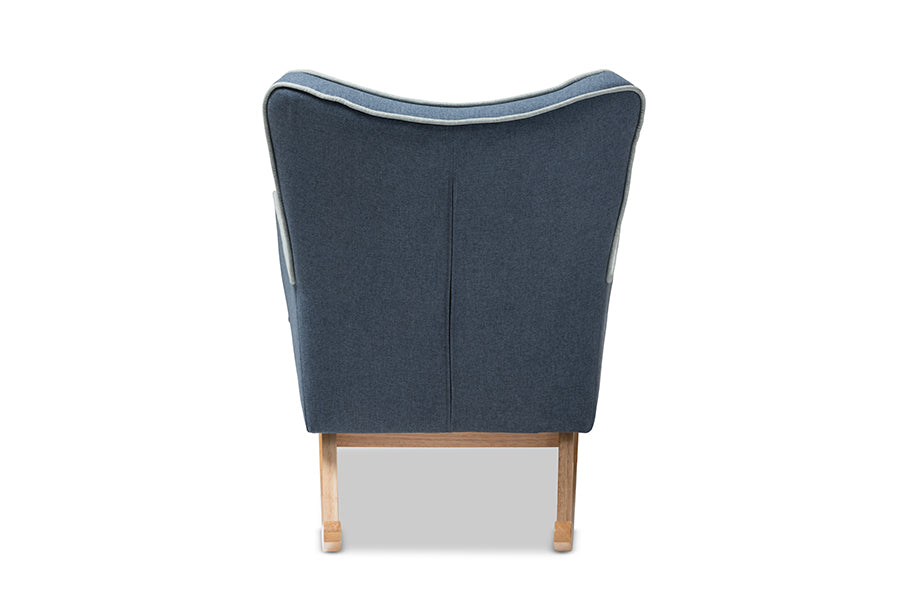 Baxton Studio Zoelle Mid-Century Modern Blue Fabric Upholstered Natural Finished Rocking Chair | Rocking Chairs | Modishstore - 6