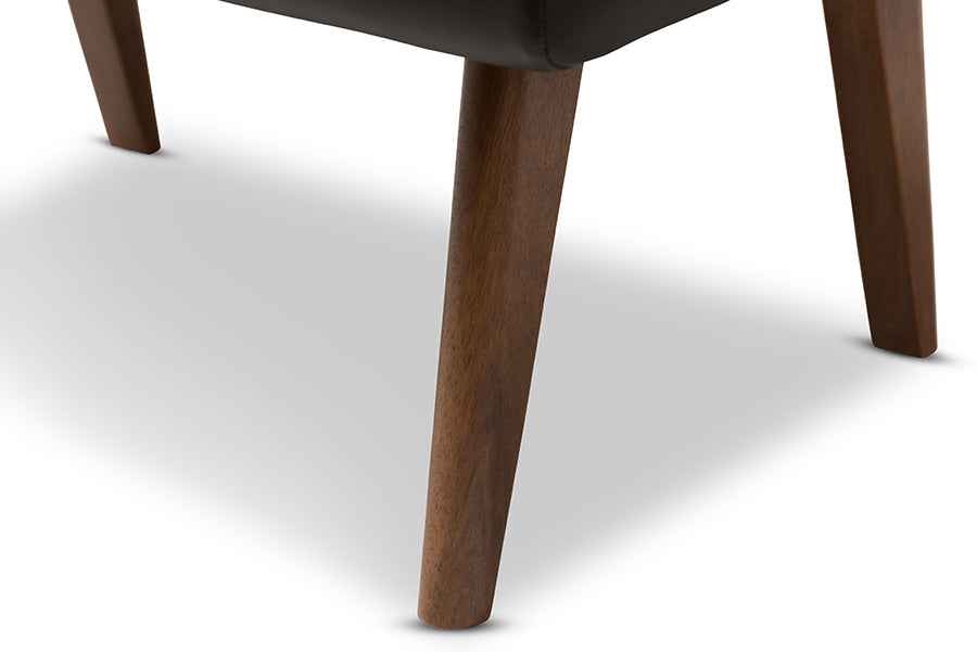 Baxton Studio Annetha Mid-Century Modern Black Faux Leather Upholstered Walnut Finished Wood Ottoman | Ottomans | Modishstore - 3