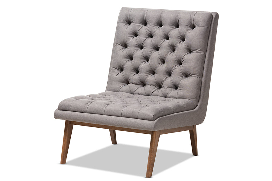 baxton studio annetha mid century modern grey fabric upholstered walnut finished wood lounge chair | Modish Furniture Store-2