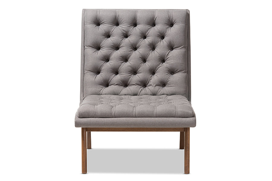 baxton studio annetha mid century modern grey fabric upholstered walnut finished wood lounge chair | Modish Furniture Store-3