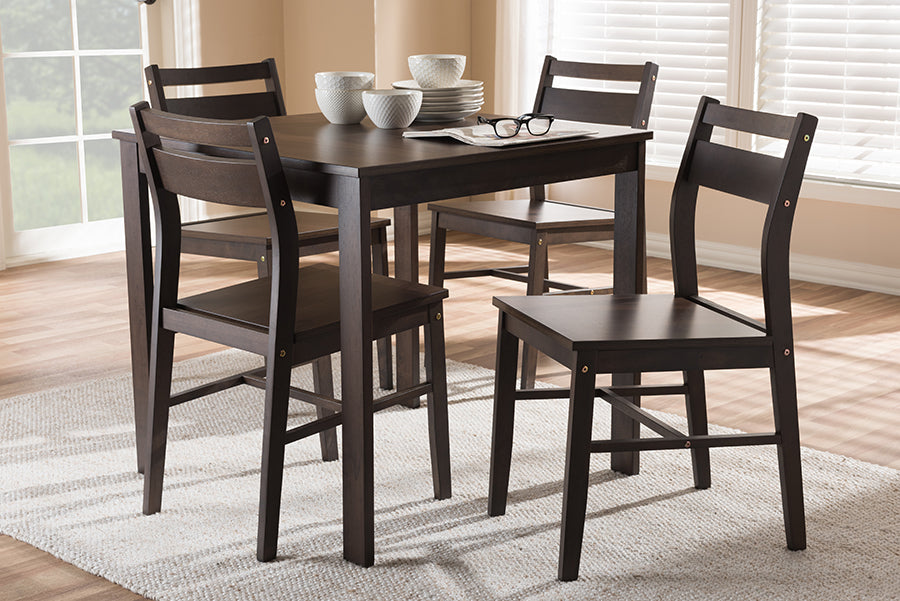Baxton Studio Lovy Modern and Contemporary Walnut-Finished 5-Piece Dining Set | Dining Sets | Modishstore - 2