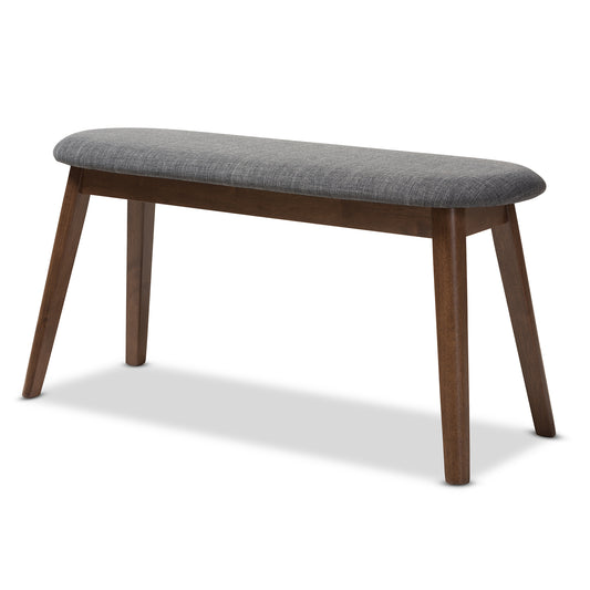 Baxton Studio Easton Mid-Century Modern Dark Grey Fabric Upholstered Walnut Finished Wood Bench | Benches | Modishstore