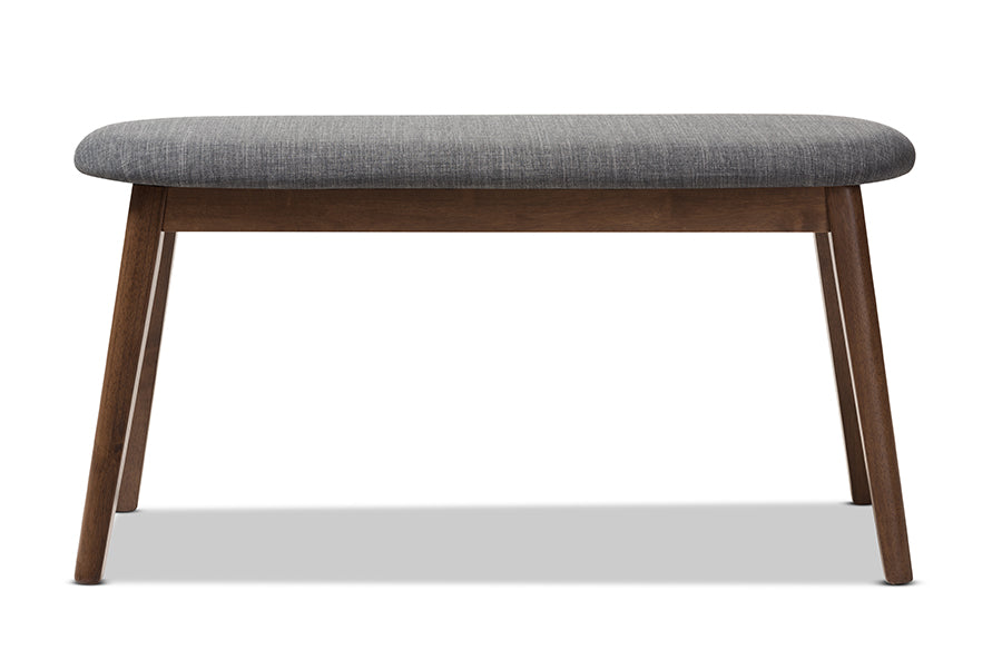 Baxton Studio Easton Mid-Century Modern Dark Grey Fabric Upholstered Walnut Finished Wood Bench | Benches | Modishstore - 6