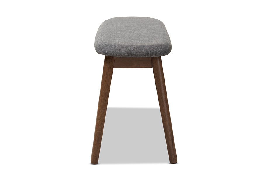 Baxton Studio Easton Mid-Century Modern Dark Grey Fabric Upholstered Walnut Finished Wood Bench | Benches | Modishstore - 5