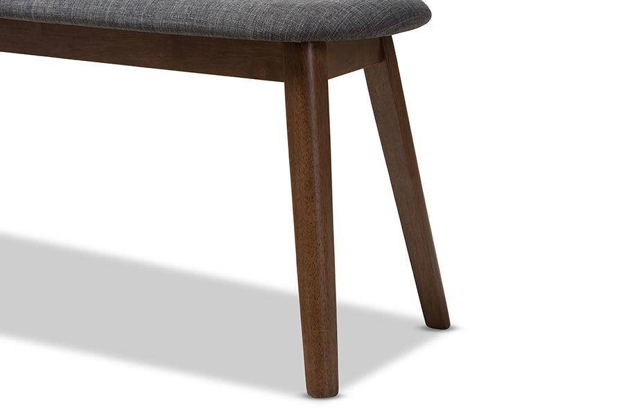 Baxton Studio Easton Mid-Century Modern Dark Grey Fabric Upholstered Walnut Finished Wood Bench | Benches | Modishstore - 4