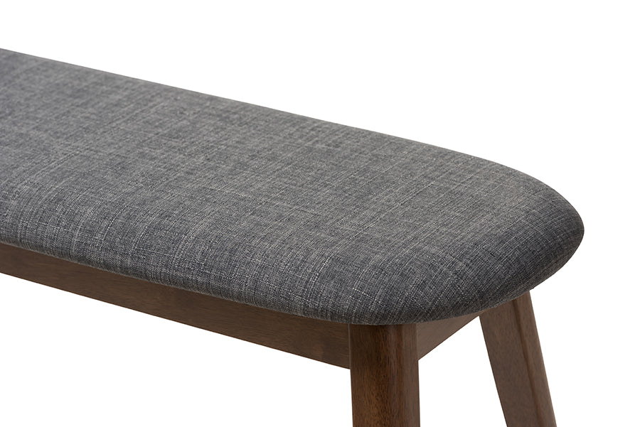 Baxton Studio Easton Mid-Century Modern Dark Grey Fabric Upholstered Walnut Finished Wood Bench | Benches | Modishstore - 3