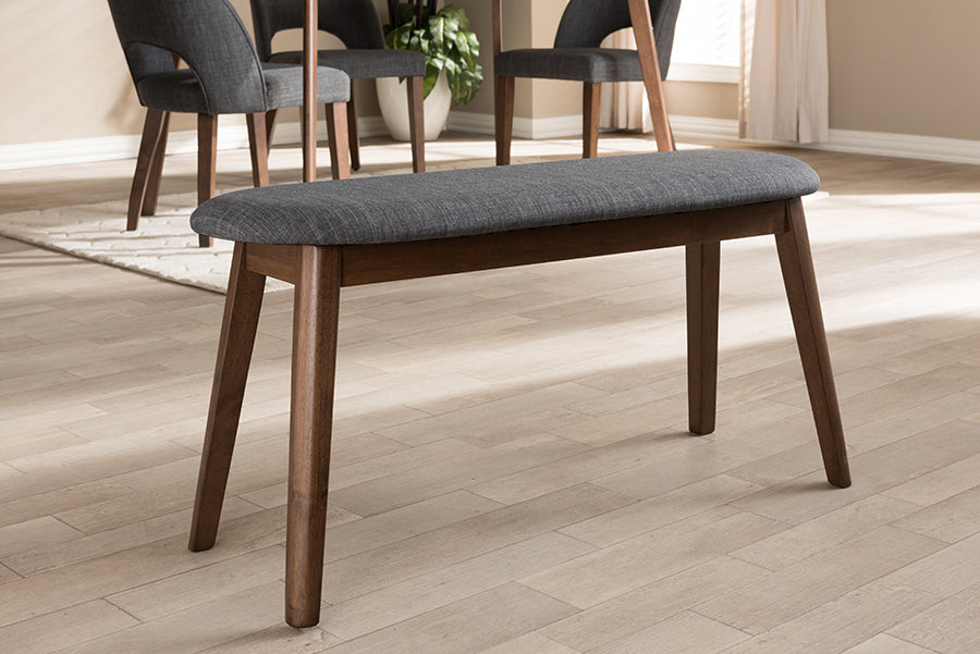 Baxton Studio Easton Mid-Century Modern Dark Grey Fabric Upholstered Walnut Finished Wood Bench | Benches | Modishstore - 2