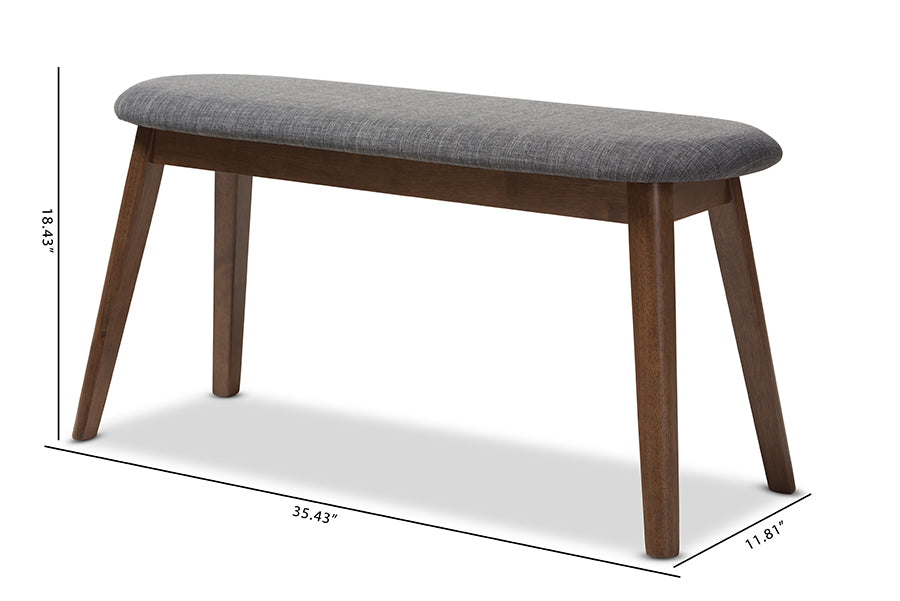 Baxton Studio Easton Mid-Century Modern Dark Grey Fabric Upholstered Walnut Finished Wood Bench | Benches | Modishstore - 7