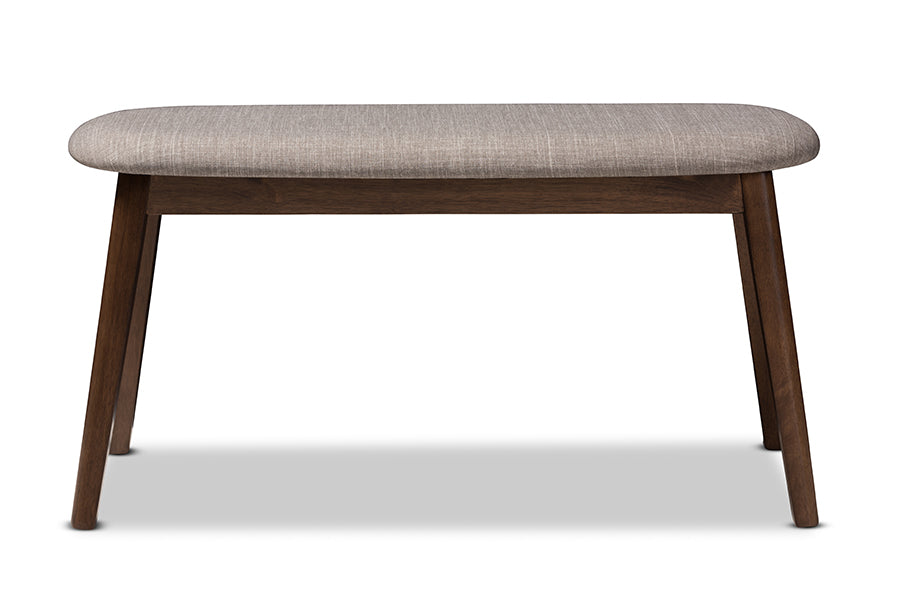 Baxton Studio Easton Mid-Century Modern Light Grey Fabric Upholstered Walnut Finished Wood Bench | Benches | Modishstore - 6