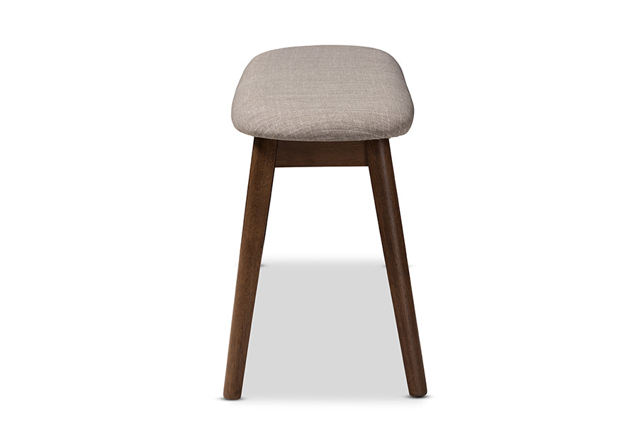 Baxton Studio Easton Mid-Century Modern Light Grey Fabric Upholstered Walnut Finished Wood Bench | Benches | Modishstore - 5