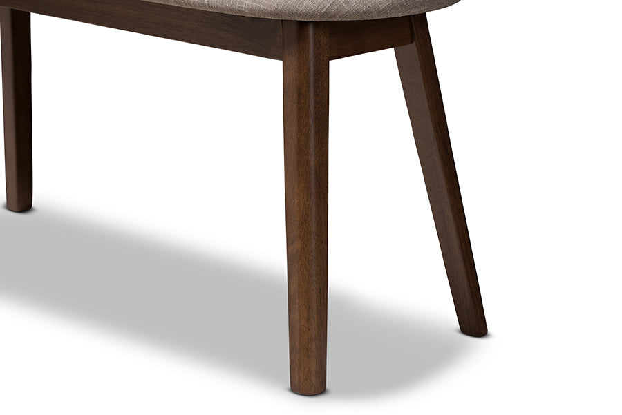 Baxton Studio Easton Mid-Century Modern Light Grey Fabric Upholstered Walnut Finished Wood Bench | Benches | Modishstore - 4