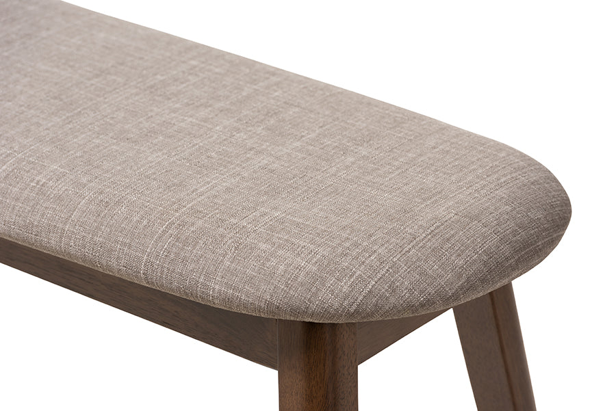 Baxton Studio Easton Mid-Century Modern Light Grey Fabric Upholstered Walnut Finished Wood Bench | Benches | Modishstore - 3