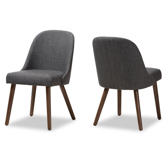 Baxton Studio Cody Mid-Century Modern Dark Grey Fabric Upholstered Walnut Finished Wood Dining Chair (Set of 2) | Dining Chairs | Modishstore