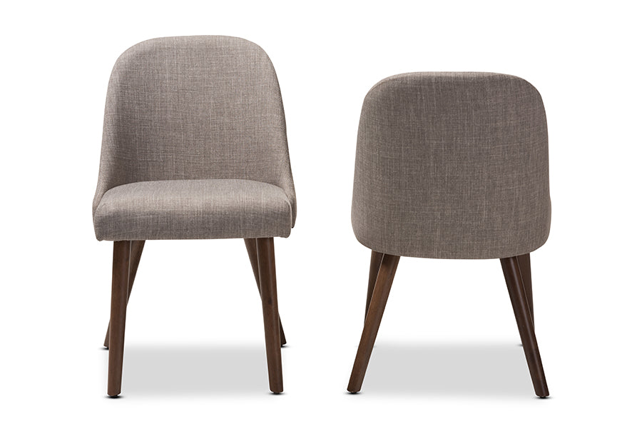 Baxton Studio Cody Mid-Century Modern Light Grey Fabric Upholstered Walnut Finished Wood Dining Chair (Set of 2) | Dining Chairs | Modishstore - 6